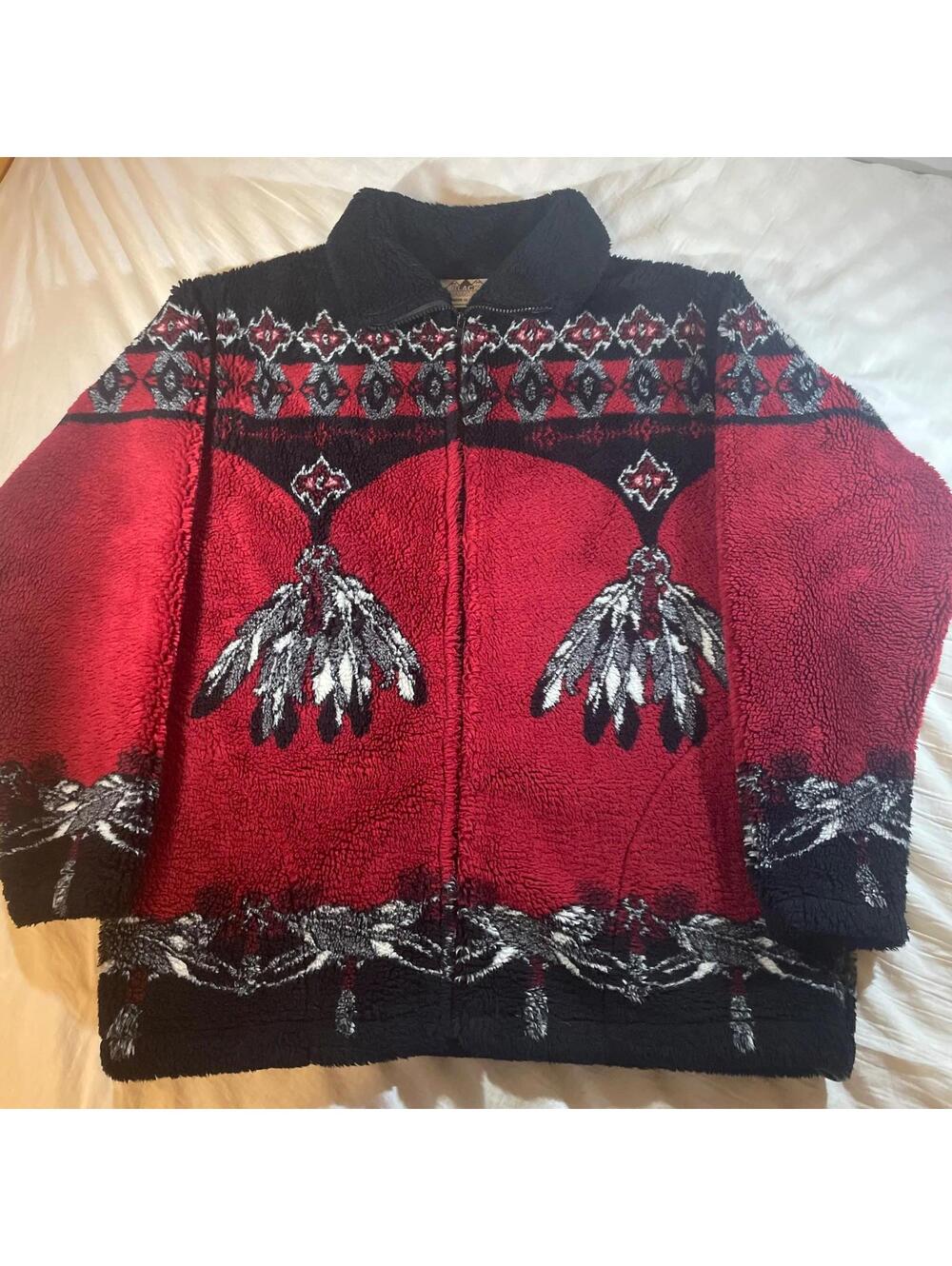 Black Mountain Men's Full Zip Mockneck Fleece Native Aztec Jacket Black Size S